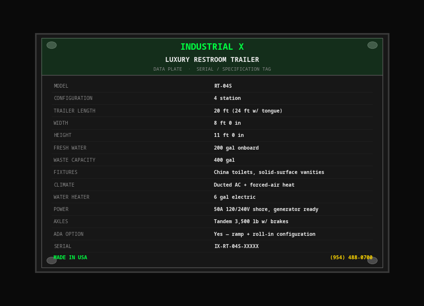 Luxury Restroom Trailer — Nameplate / Data Tag